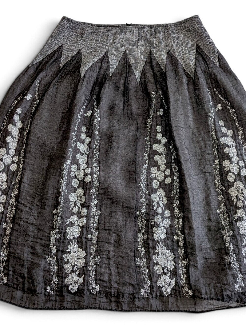 Lapis VTG 90s Y2K Crinkle Floral Midi Skirt OSFM Dark Romance Whimsigoth Goth